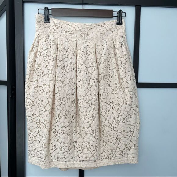 [S] Creme Beige Floral Lace Pattern Hi Waisted Aline Skirt | Forever 21 | Women - Picture 2 of 11